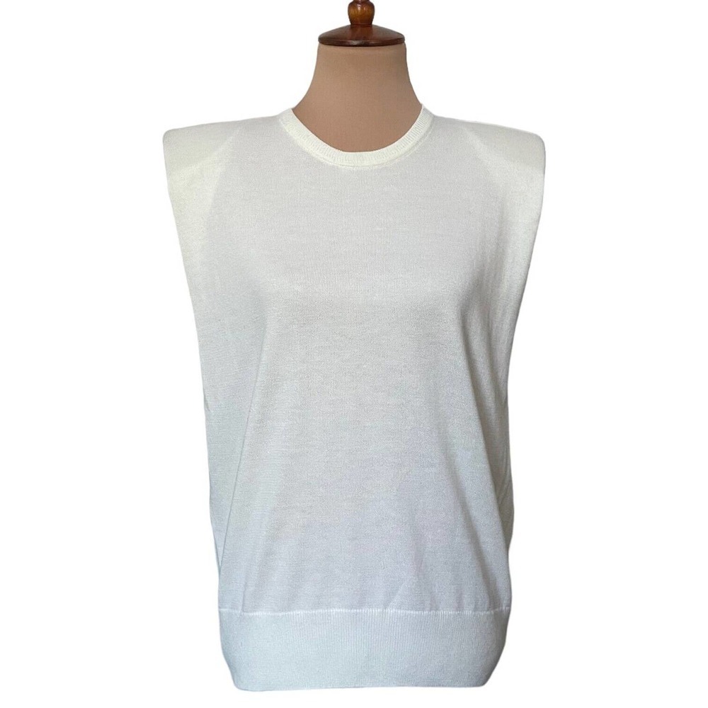 NWT Ronny Kobo Ivory Jaitlin Knit Padded Shoulder Tank Sweater Top Size S